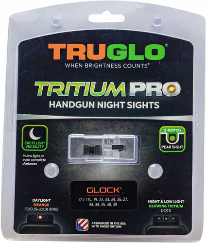 Truglo TG231G1C Tritium Pro Night Sights Low Set Fits Glock 17/17L/19/22/23/24/26/27/33/34/35/38/39/45 Green w/O